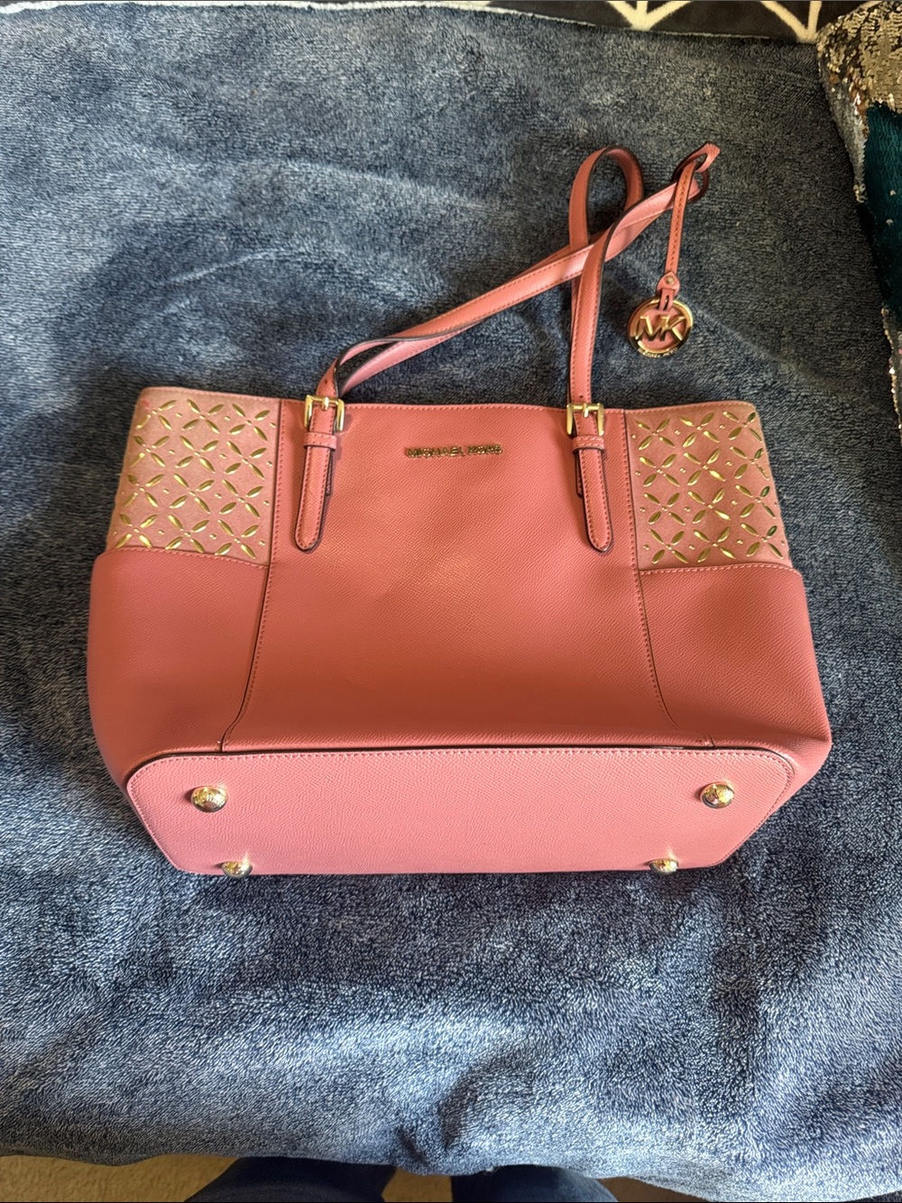 Michael Kors Rose Pink Leather Tote with Gold Hardware